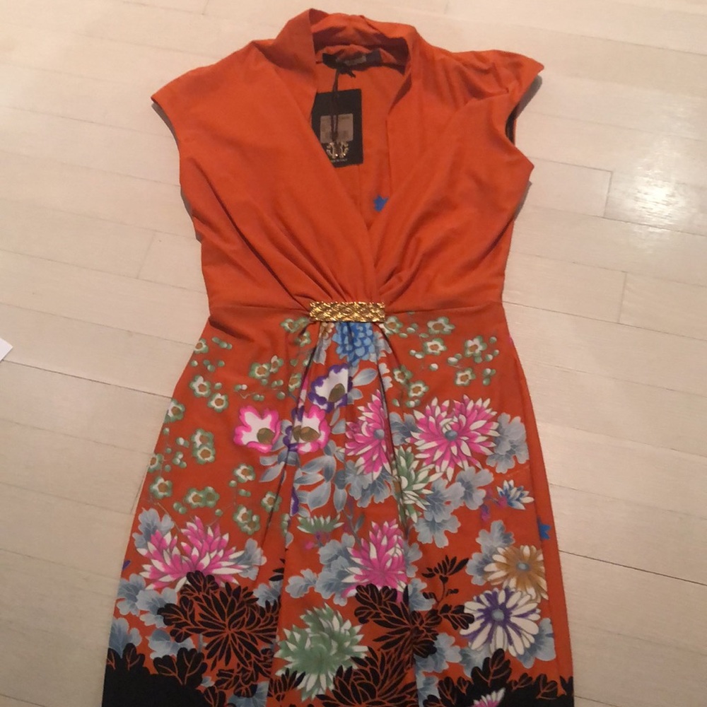 Roberto Cavalli Orange Floral Maxi Dress NWT 38
